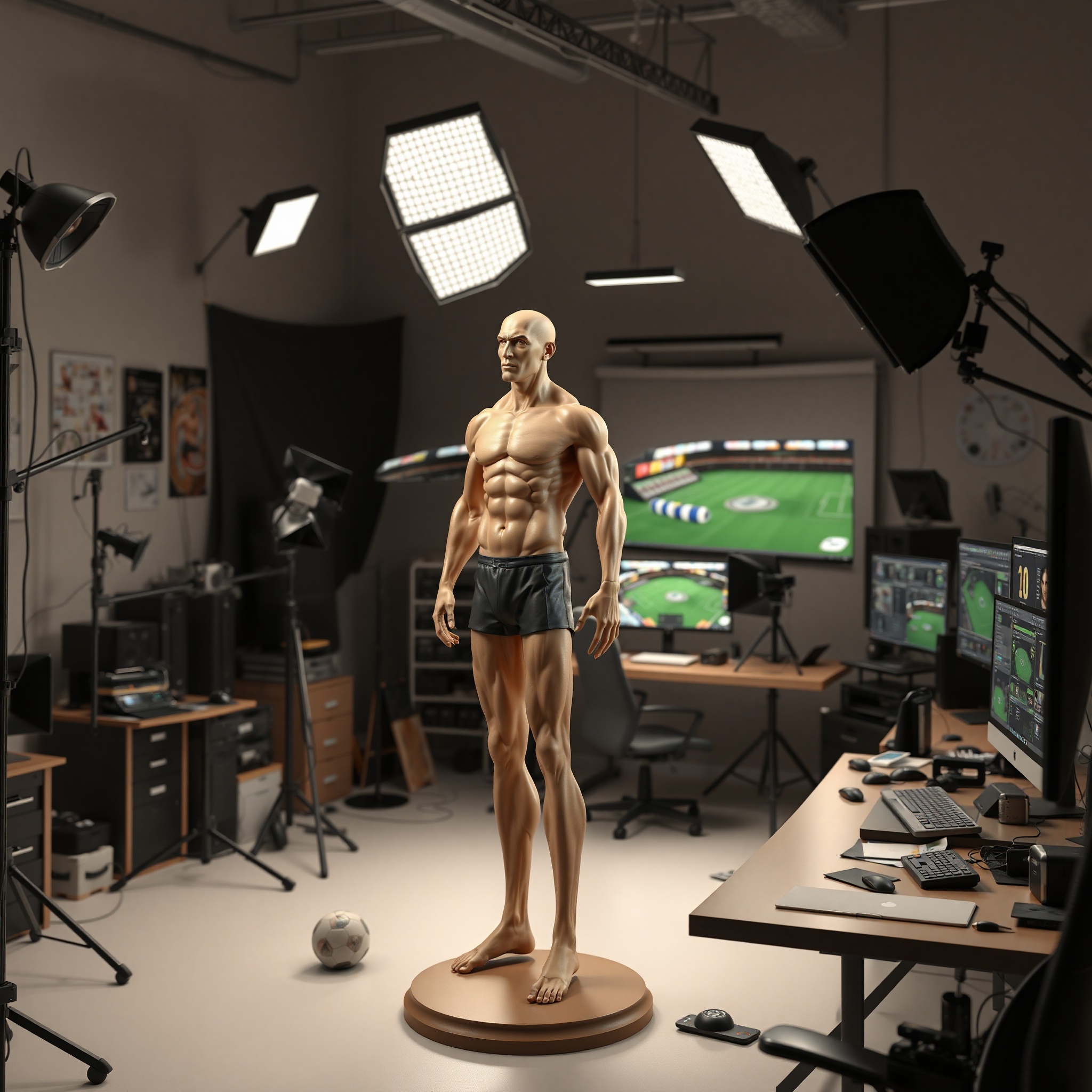 3D modeling workspace showing professional sports character model with detailed anatomy and realistic proportions