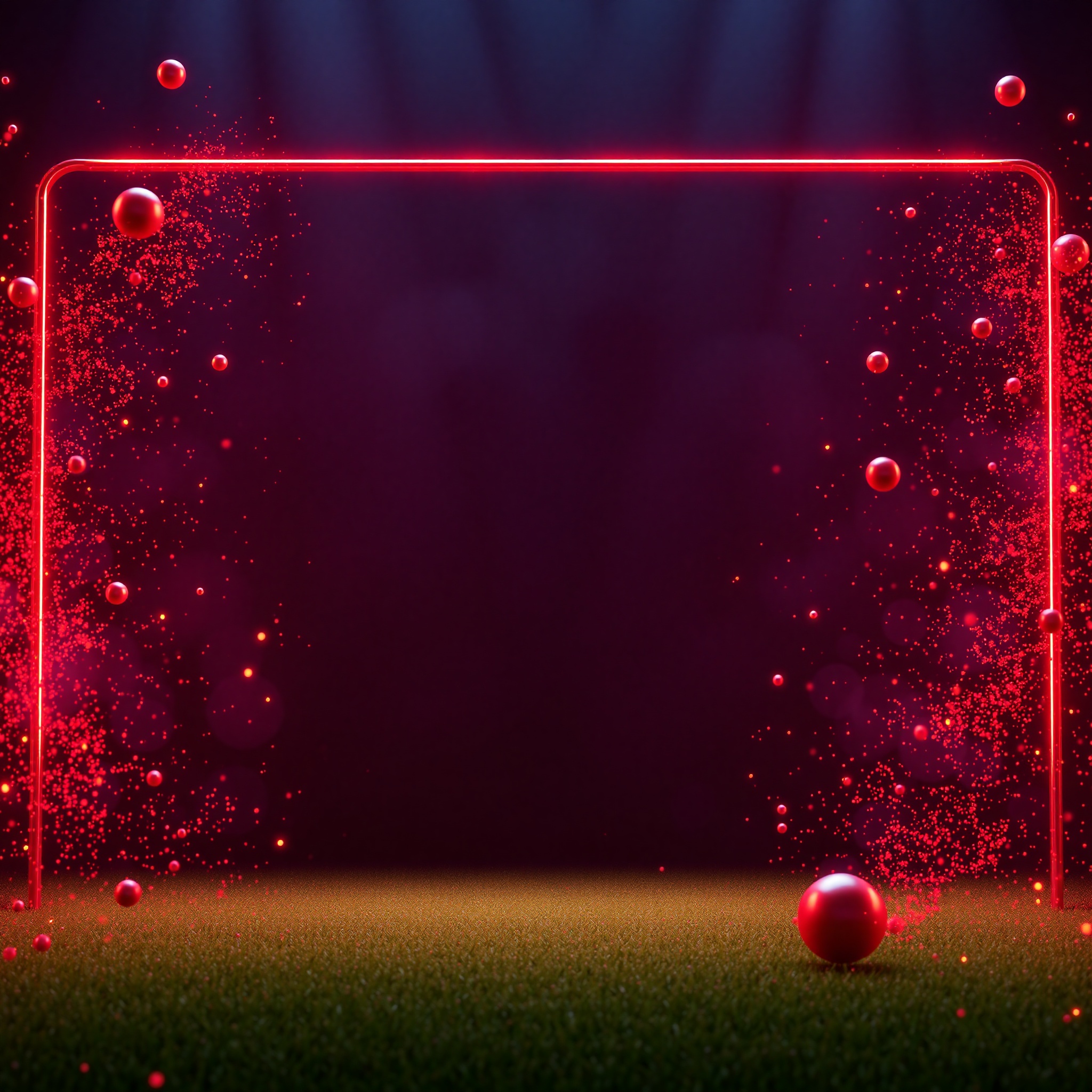 Professional motion graphics production showing complex 3D animation with dynamic lighting effects and particle systems