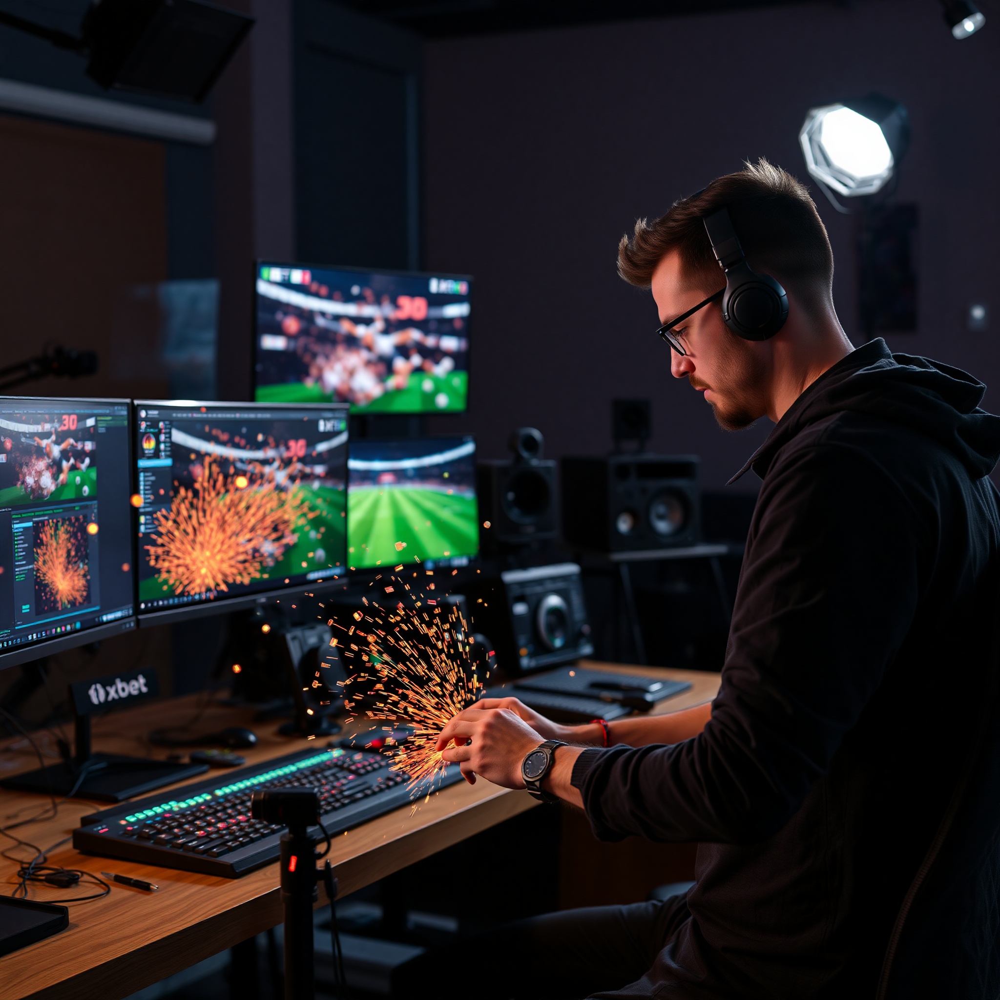 Expert motion graphics designer creating dynamic animation sequences with particle effects