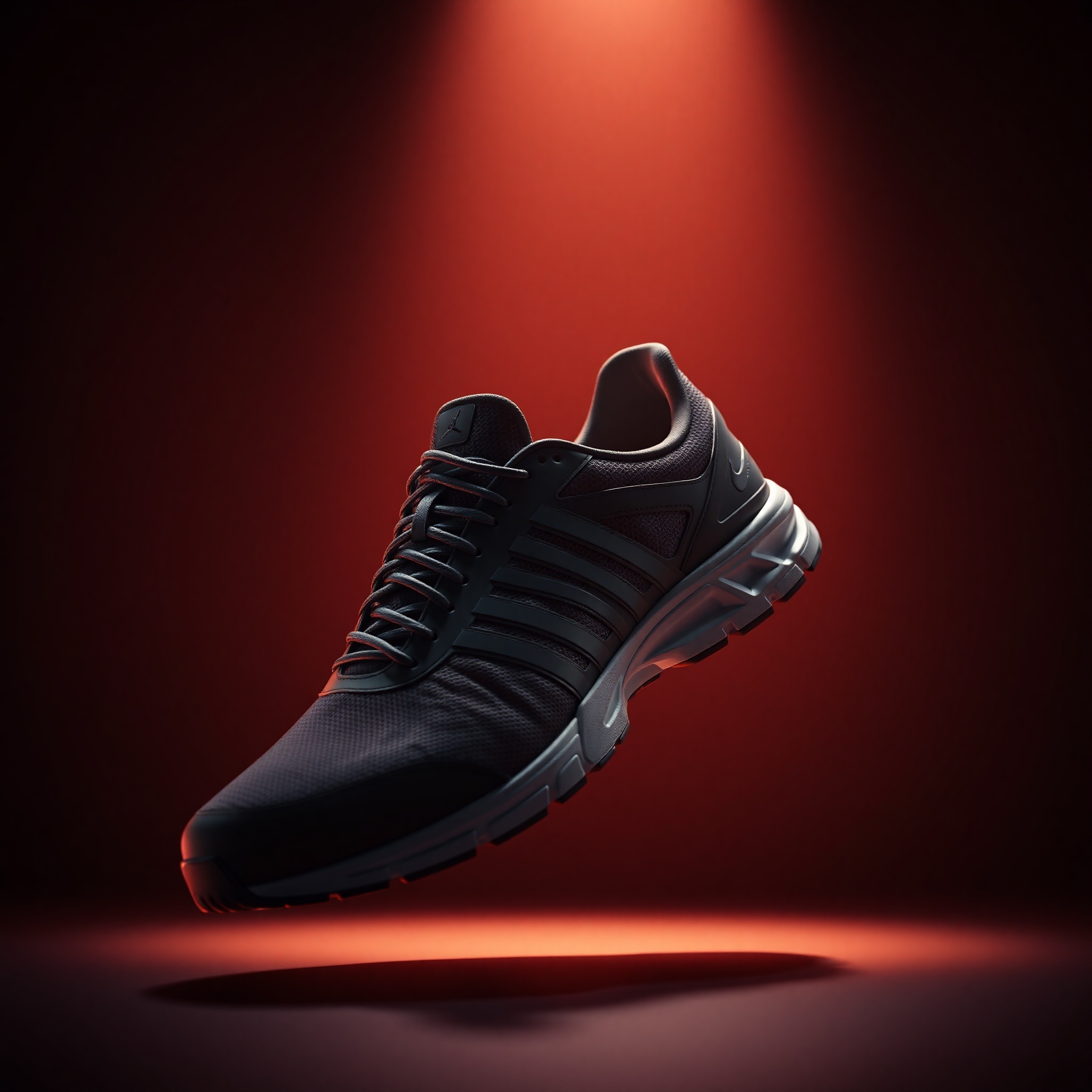 Professional sports product photography with dramatic rim lighting, dynamic shadows, and energetic lighting setup emphasizing athletic equipment